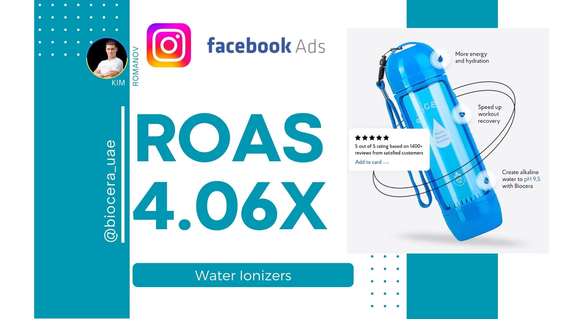 Boosting water ionizer sales with strategic Facebook & Instagram ads, targeting a niche audience and optimizing the sales funnel.