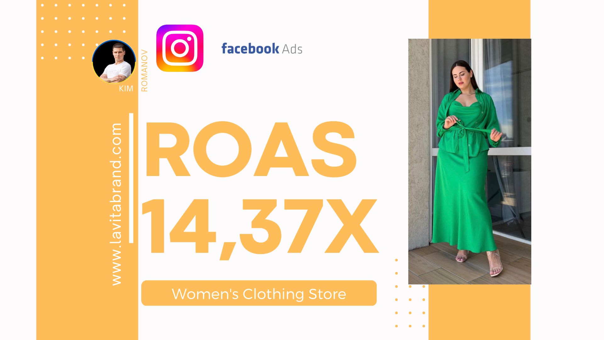 La Vita, a Ukrainian e-commerce company that offers XXL clothing for women, partnered with digital marketer Kim Romanov to launch Facebook and Instagram ads. By collaborating from May 2021 until October 2022, they achieved a 14.37x Return on Ad Spend (ROAS) by investing $5495 in ads and earning $78990. Read on to learn about their strategy, implementation, and results.